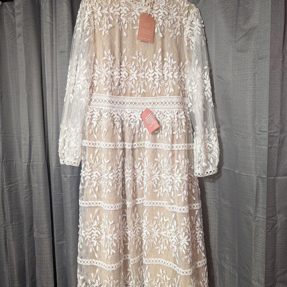 Ivy City Co Cream Long Sleeve Bishop Sundress